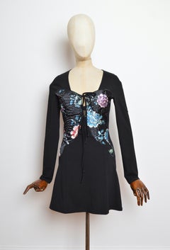 2000s Roberto Cavalli Butterfly appliqué long sleeved black mini Dress