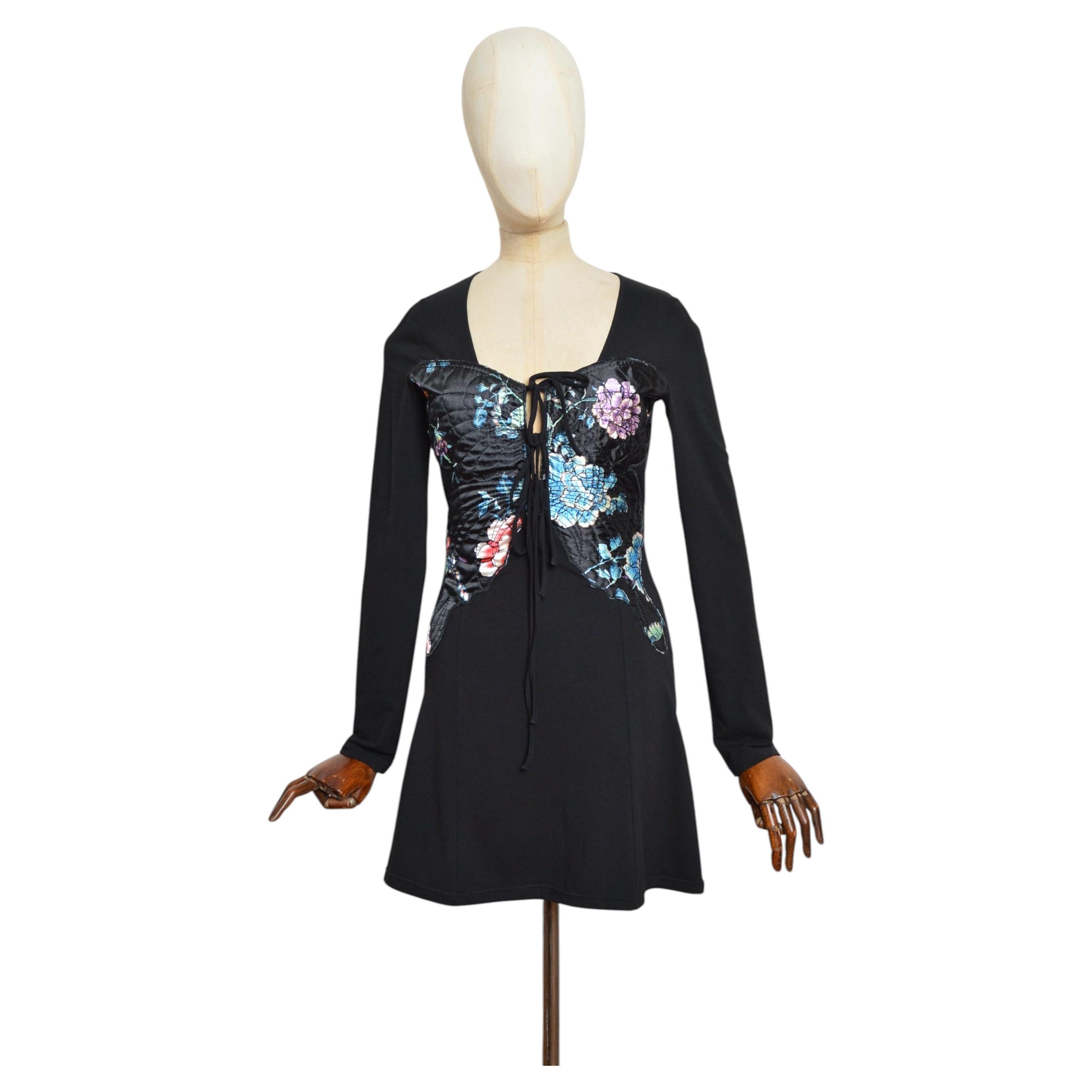 2000s Roberto Cavalli Butterfly appliqué long sleeved black mini Dress
