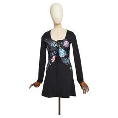 2000s Roberto Cavalli Butterfly appliqué long sleeved black mini Dress