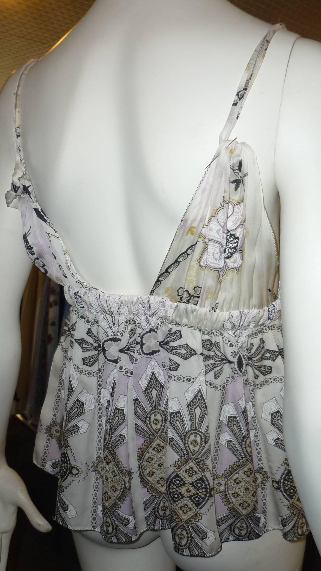 Women's 2000s Roberto Cavalli Chiffon Printed Top w/Belt (S)