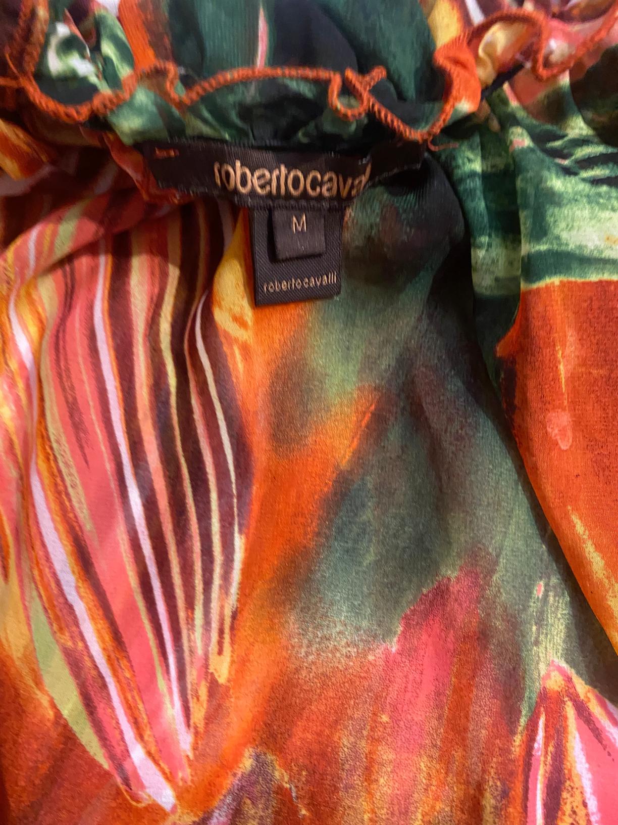 2000s Roberto Cavalli Chiffon Puffy Sleeve Top Size 42 In Good Condition For Sale In London, GB