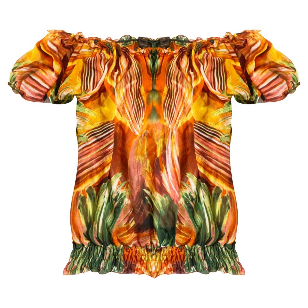 2000s Roberto Cavalli Chiffon Puffy Sleeve Top Size 42