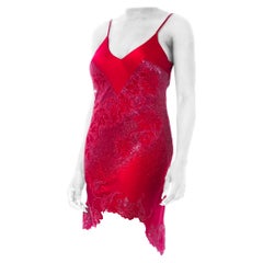 2000S ROBERTO CAVALLI Cranberry Red Beaded Silk Charmeuse  Bias Cut Slip Cockta