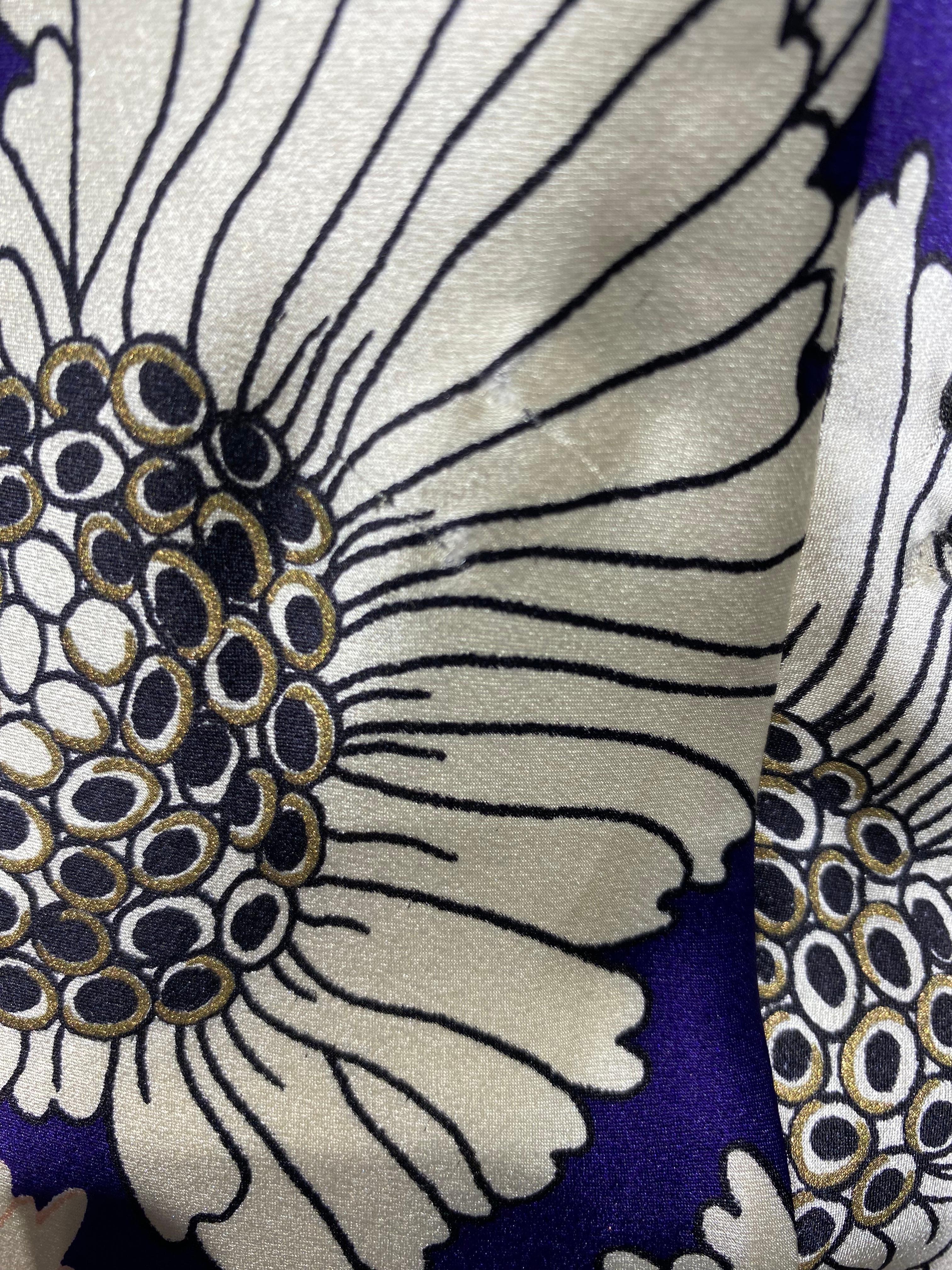 2000s Roberto Cavalli Cream and Purple Floral Print Silk Dress 6