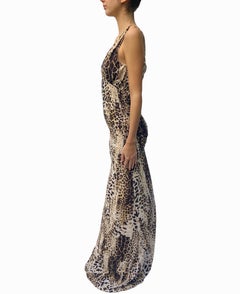 2000S ROBERTO CAVALLI Cream & Brown Leopard Print Rayon Spandex Ruched Front An