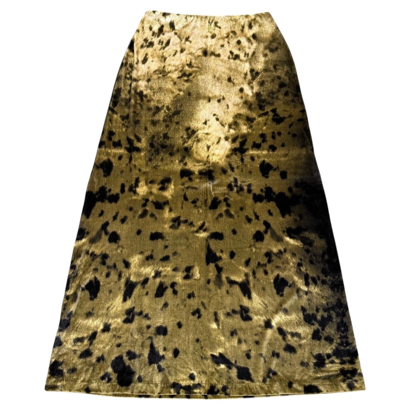 2000s Roberto Cavalli foil print iridescent maxi velvet skirt