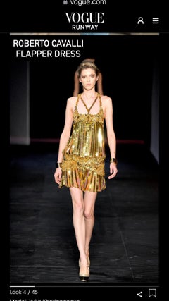 2000s Roberto Cavalli Gold Sequin Drop Waist Flapper Style Dress