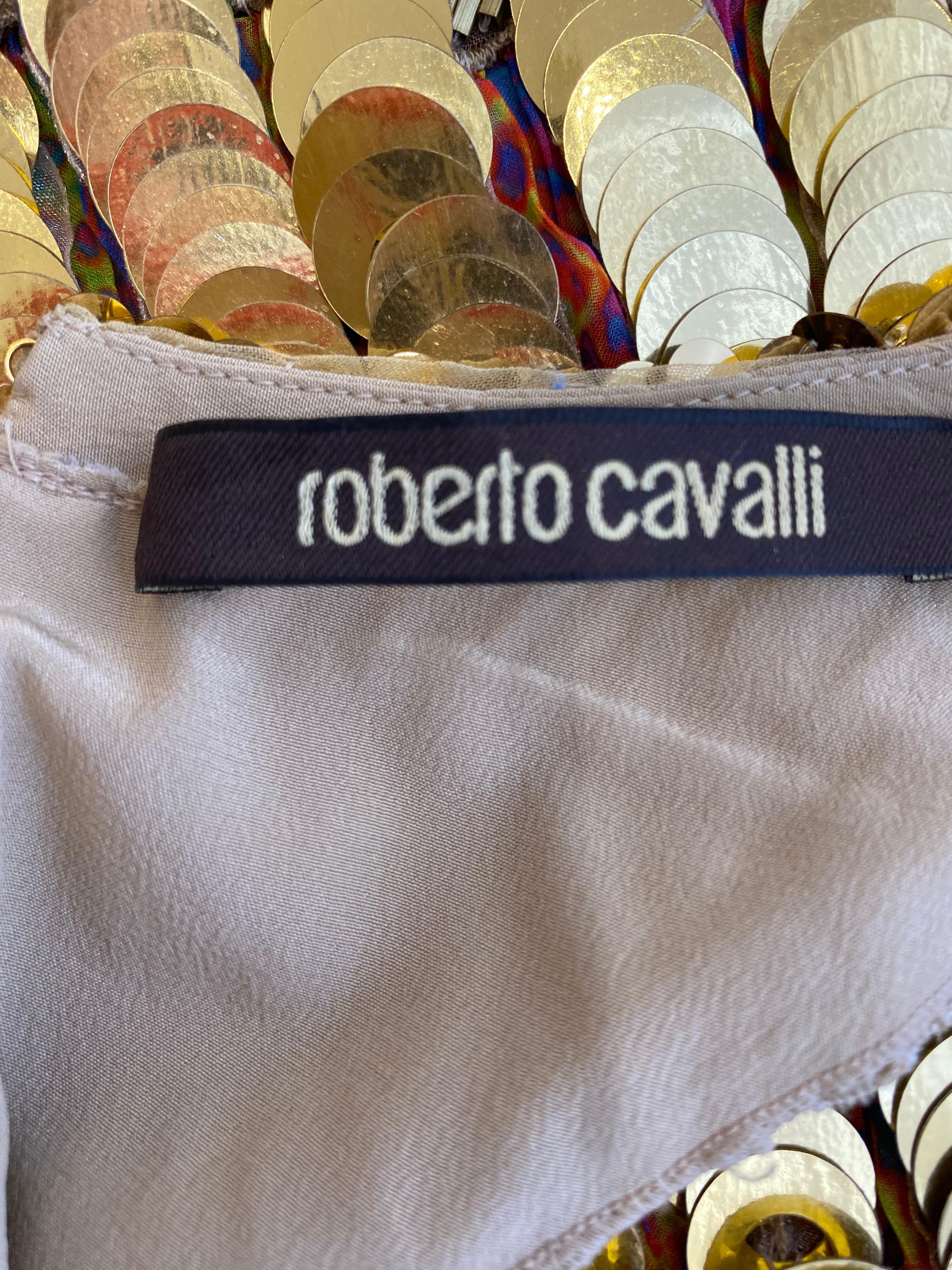 Gray 2000s Roberto Cavalli Gold Sequin Drop Waist Flapper Style Dress For Sale