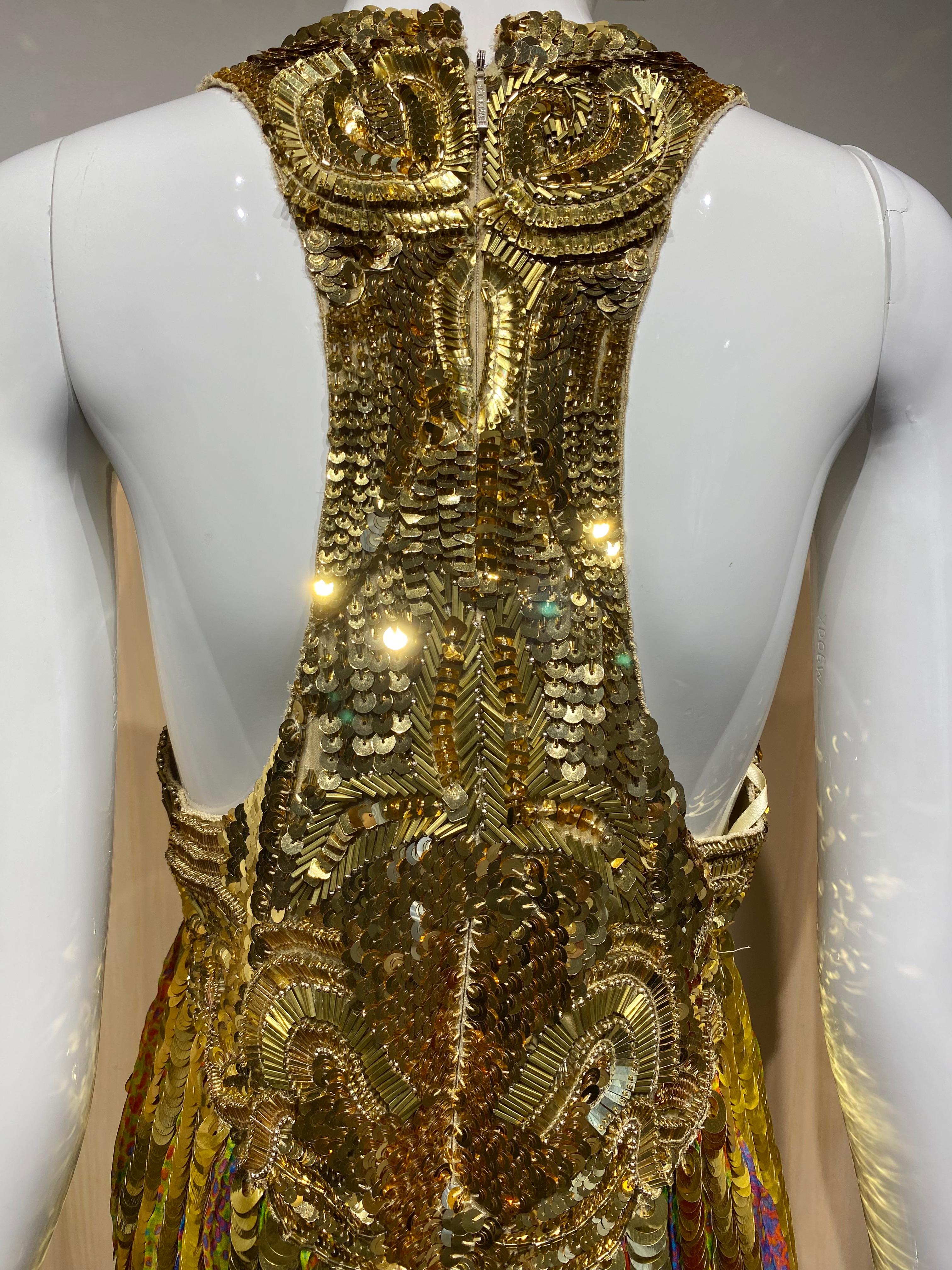 2000s Roberto Cavalli Gold Sequin Drop Waist Flapper Style Dress For Sale 1
