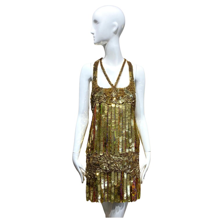 navy blue dress for baby girl 2000s Roberto Cavalli Gold Sequin Drop Waist Flapper Style Dress For Sale  at 1stDibs