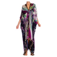 2000S ROBERTO CAVALLI Grey & Purple Psychedelic Silk Kaftan