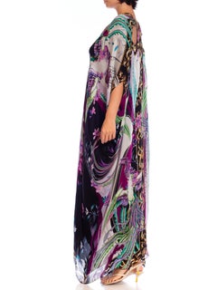 2000S ROBERTO CAVALLI Grey & Purple Psychedelic Silk Kaftan