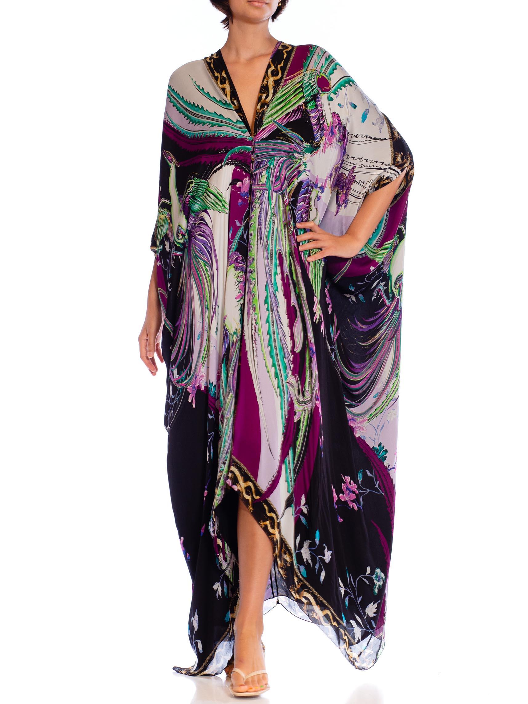 2000S ROBERTO CAVALLI Grey & Purple Psychedelic Silk Kaftan For Sale 1