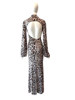 2000's Roberto Cavalli Leopard High Slit Bell Sleeve Dress