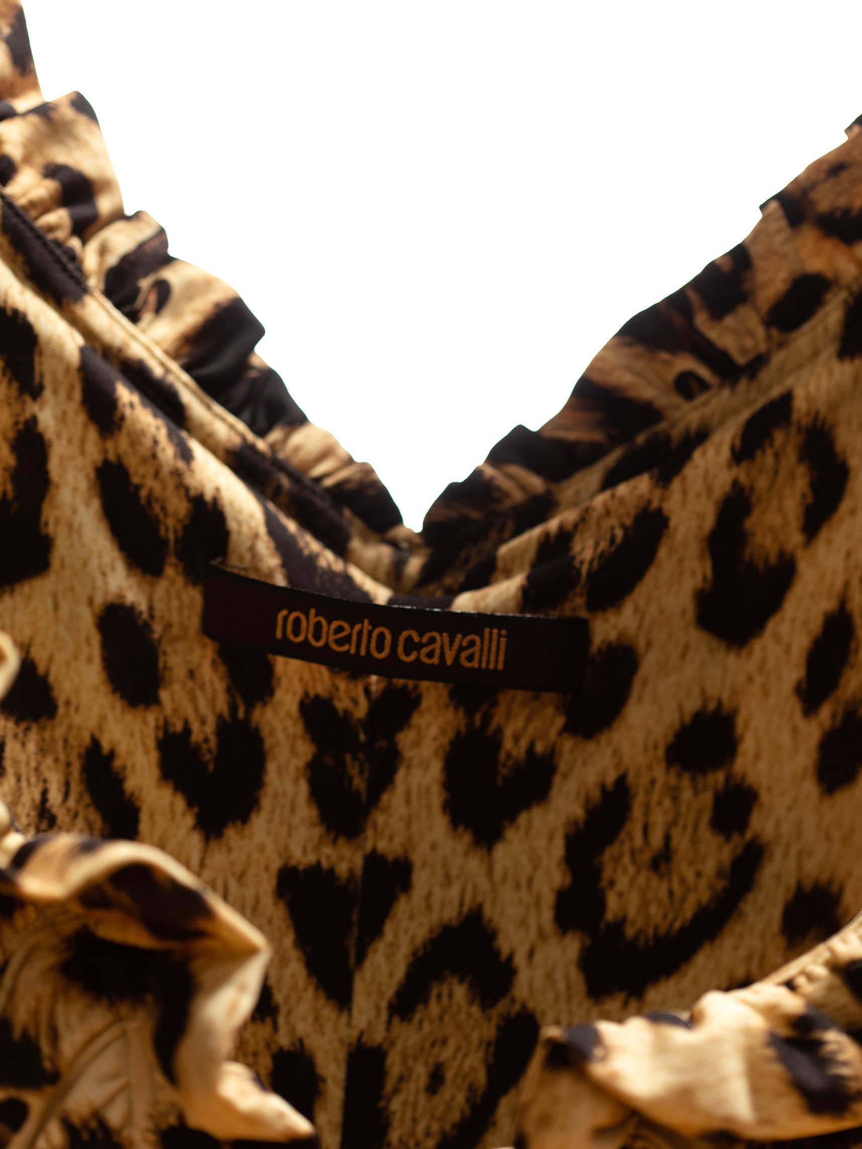 2000S ROBERTO CAVALLI Leopard Print Jersey Stretchy Low Cut Body-Con Cocktail D 2