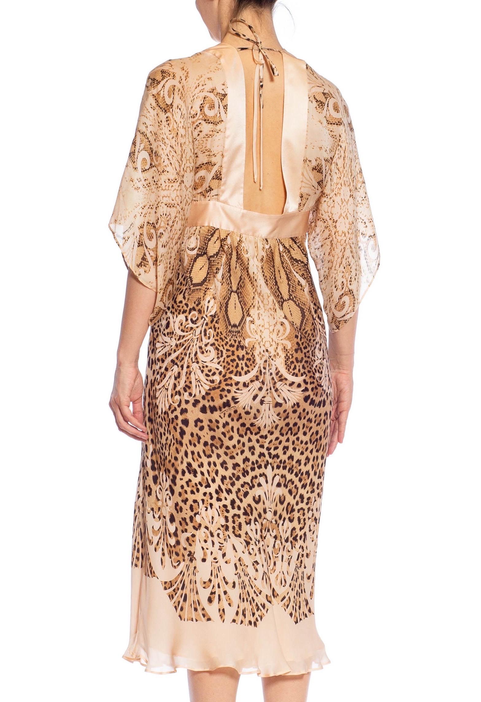 2000S ROBERTO CAVALLI Leopard Print Silk Kaftan Style Tunic Dress For Sale 1