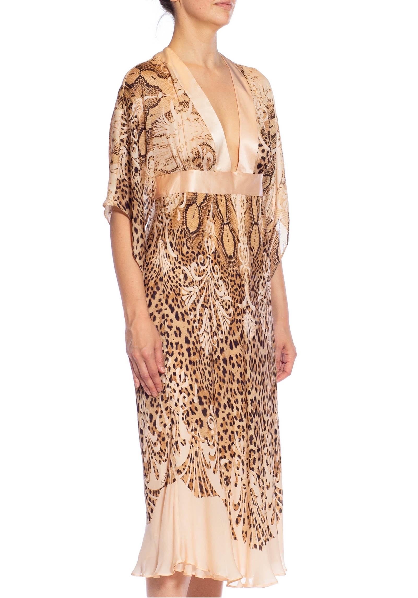2000S ROBERTO CAVALLI Leopard Print Silk Kaftan Style Tunic Dress For Sale 3