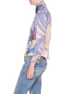 2000S ROBERTO CAVALLI Lilas & Jaune soie Lycra Charmeuse Satin Blouse