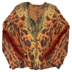 2000s Roberto Cavalli mohair leopard cardigan with fur inserts