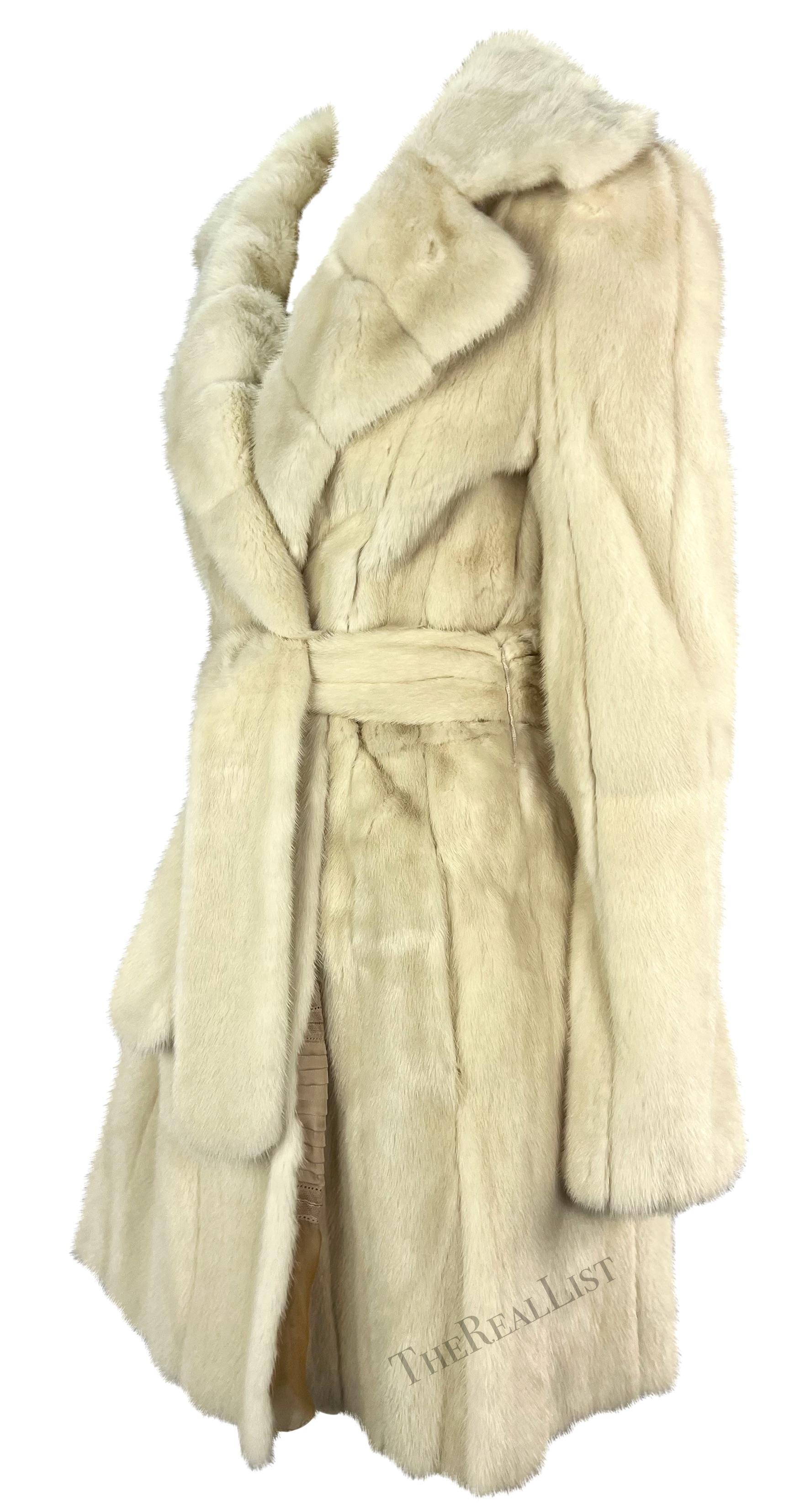 2000s Roberto Cavalli Off-White Mink Belted Long Fur Coat In Excellent Condition For Sale In West Hollywood, CA