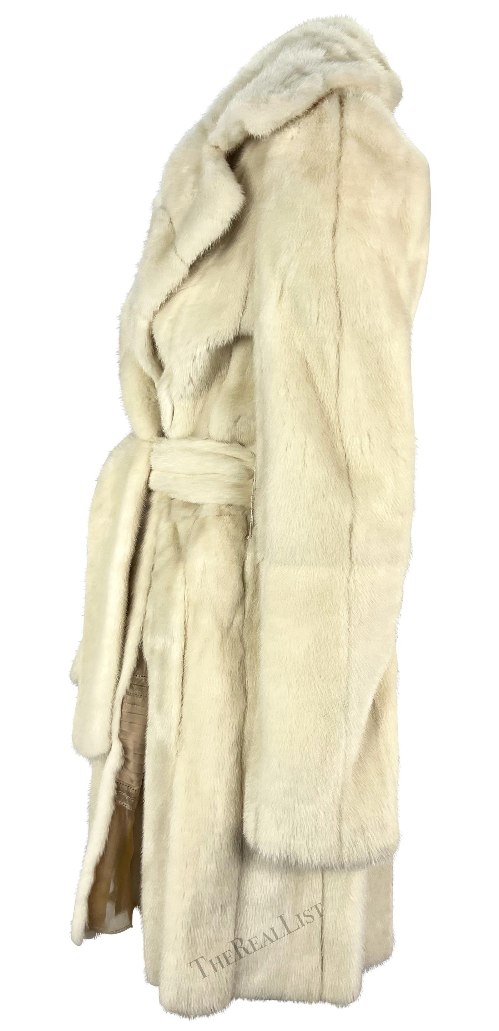 Women's 2000s Roberto Cavalli Off-White Mink Belted Long Fur Coat For Sale