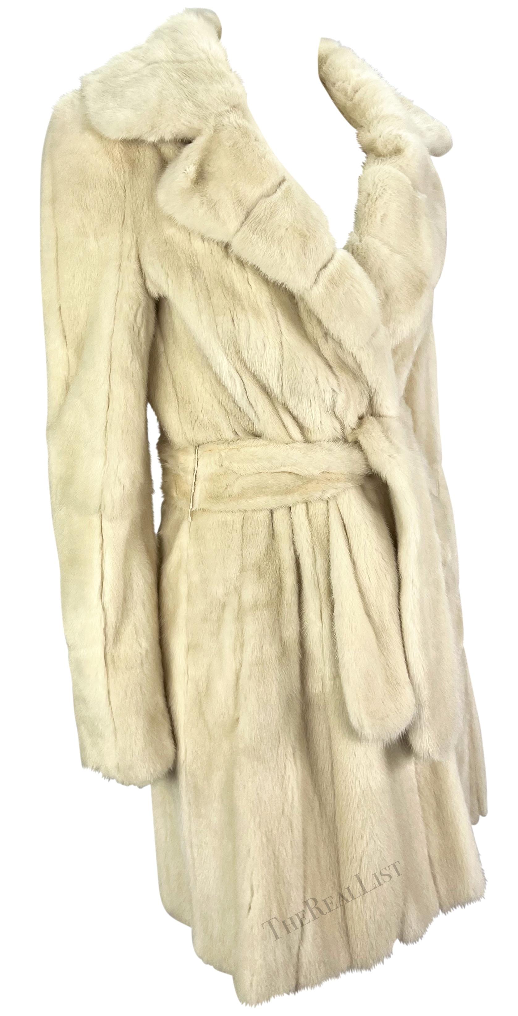 2000s Roberto Cavalli Off-White Mink Belted Long Fur Coat For Sale 4