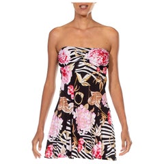 2000S ROBERTO CAVALLI Pink & Black Poly/Lycra Jersey Cocktail Dress