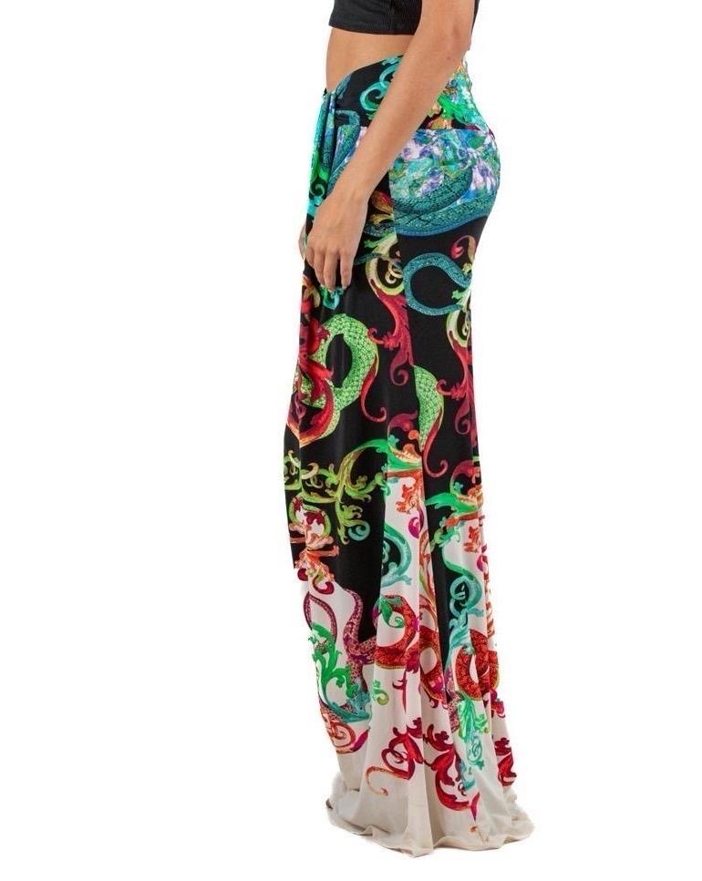 2000S Roberto Cavalli Jersey Poly/Lycra jupe taille basse imprimé serpent gothique avec traîne subtile