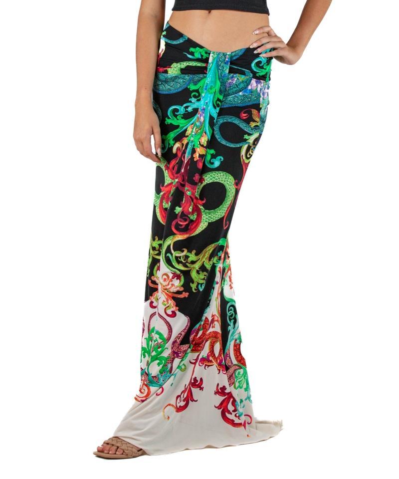 Roberto Cavalli, jupe imprimée serpent gothique en jersey poly/Lycra, taille basse, années 2000 en vente 1