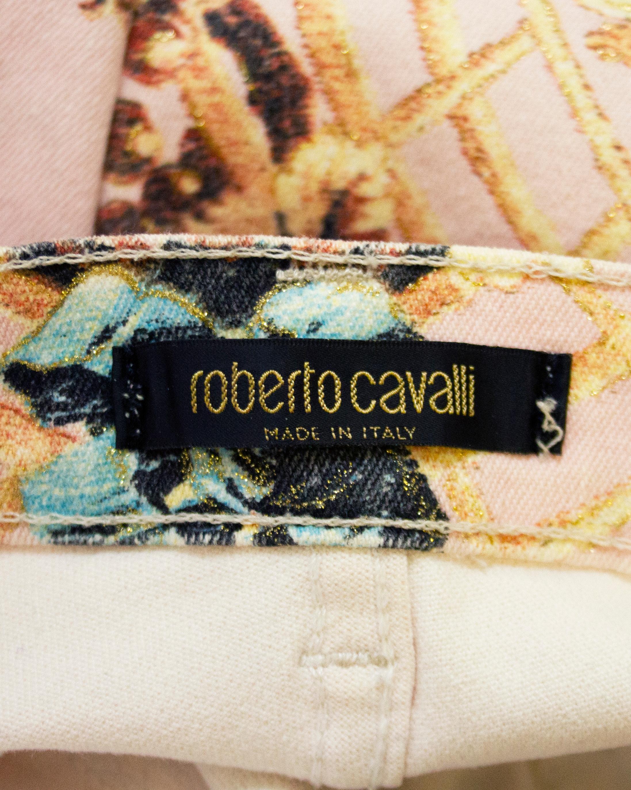 2000's Roberto Cavalli Printed Pale Pink Jeans 3