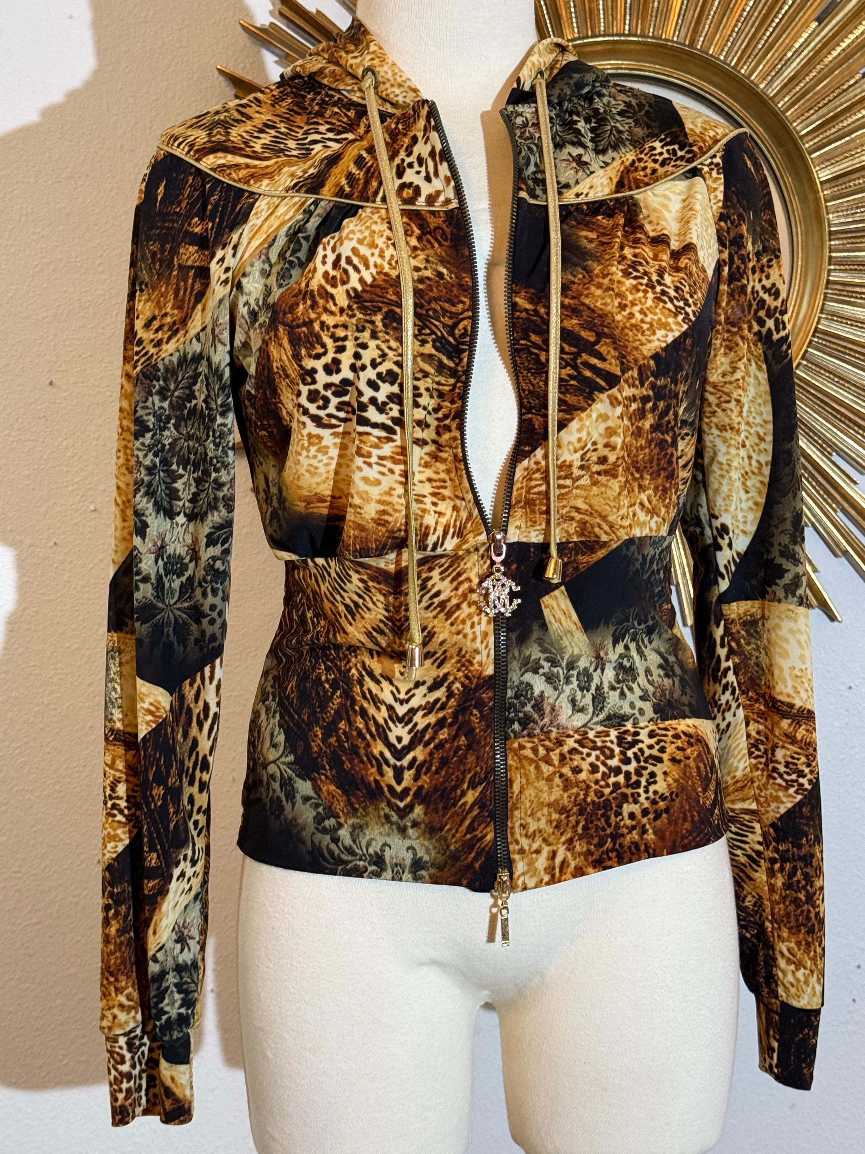 2000s Roberto Cavalli Rayon Jersey Leopard and Floral Patchwork