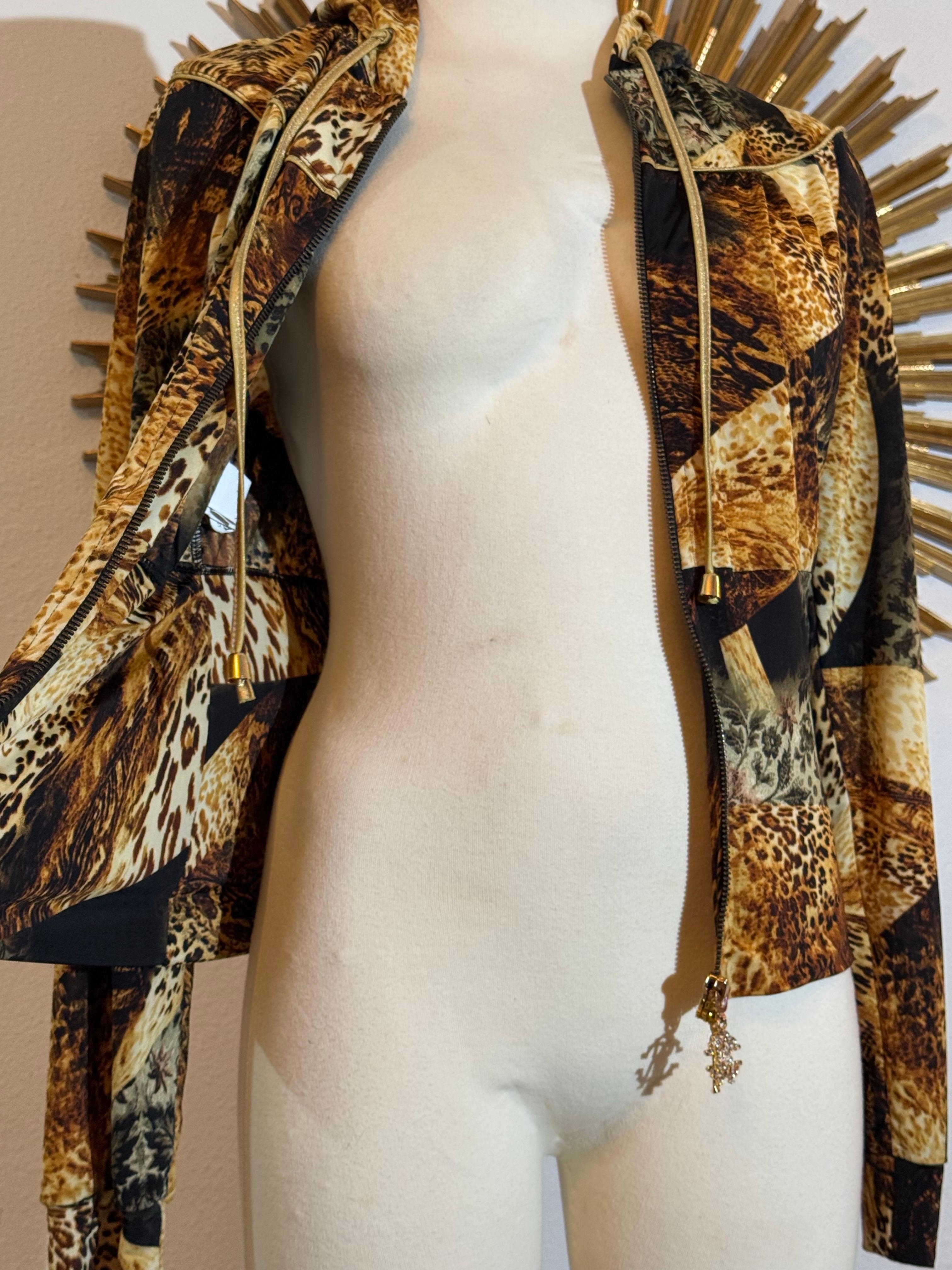 2000s Roberto Cavalli Rayon Jersey Leopard and Floral Patchwork