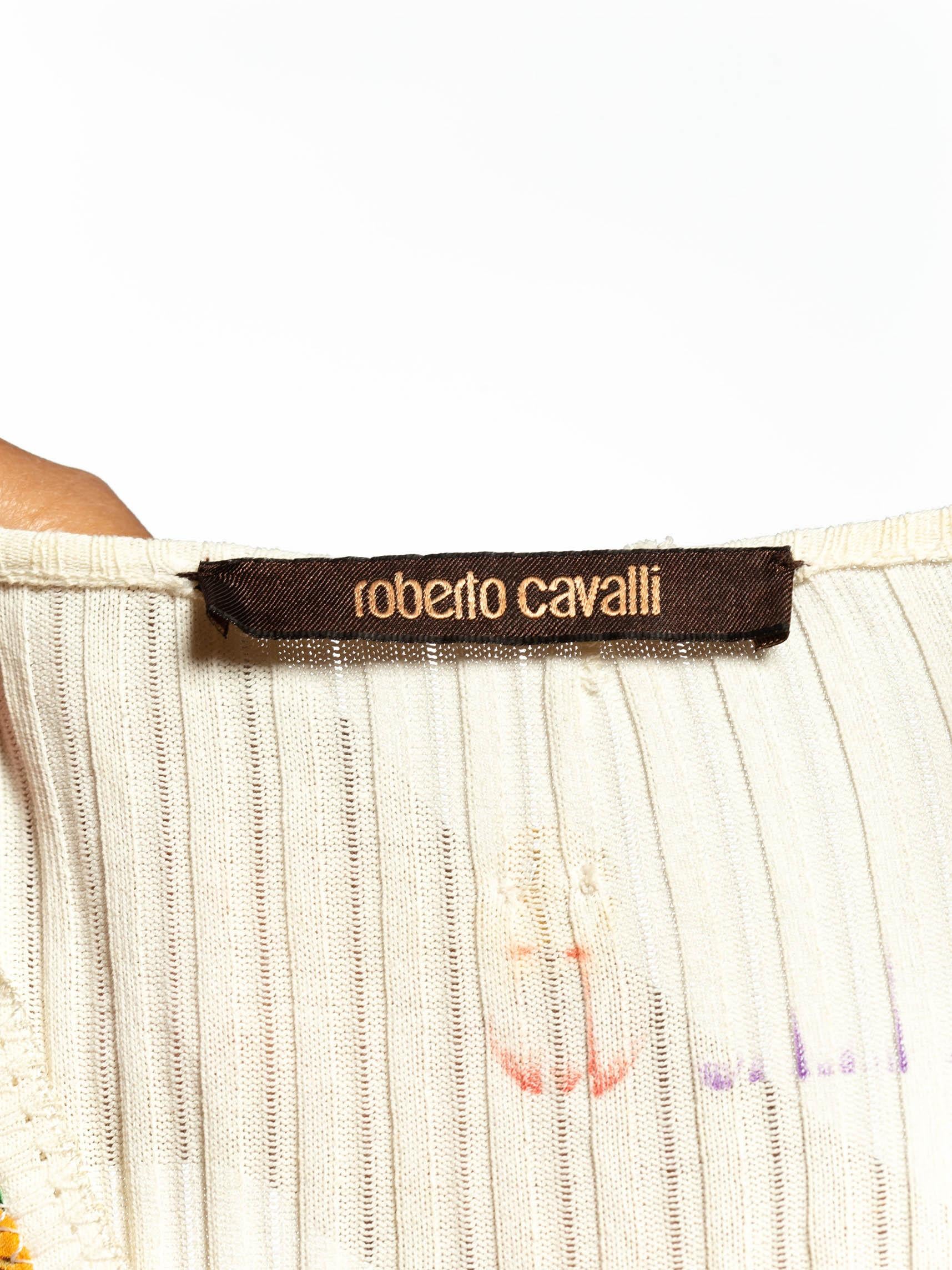 2000S ROBERTO CAVALLI Rayon & Silk Rainbow Paisley Print Knit Scarf Top For Sale 3