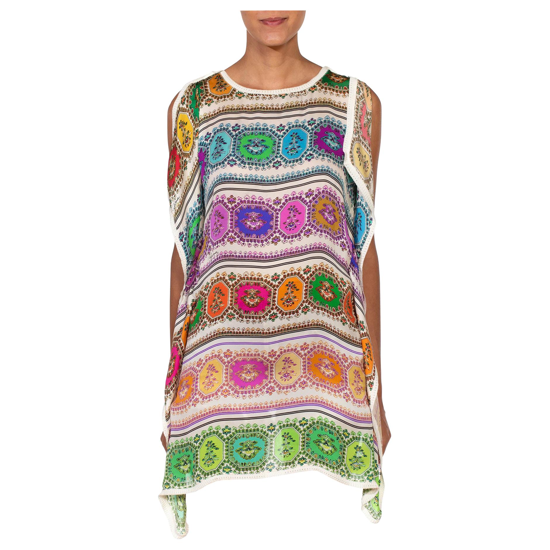 2000S ROBERTO CAVALLI Rayon & Silk Rainbow Paisley Print Knit Scarf Top For Sale