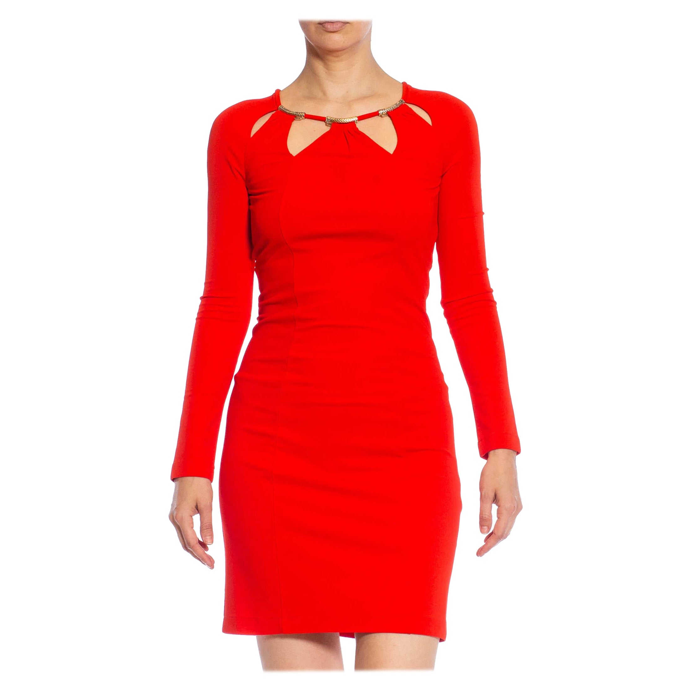 2000S ROBERTO CAVALLI Red 
Gold Jersey Dress With Long Sleeves