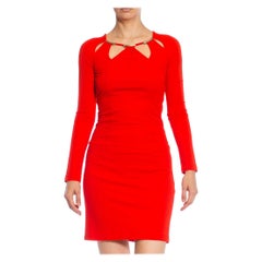 2000S ROBERTO CAVALLI Red & Gold Jersey Dress With Long Sleeves