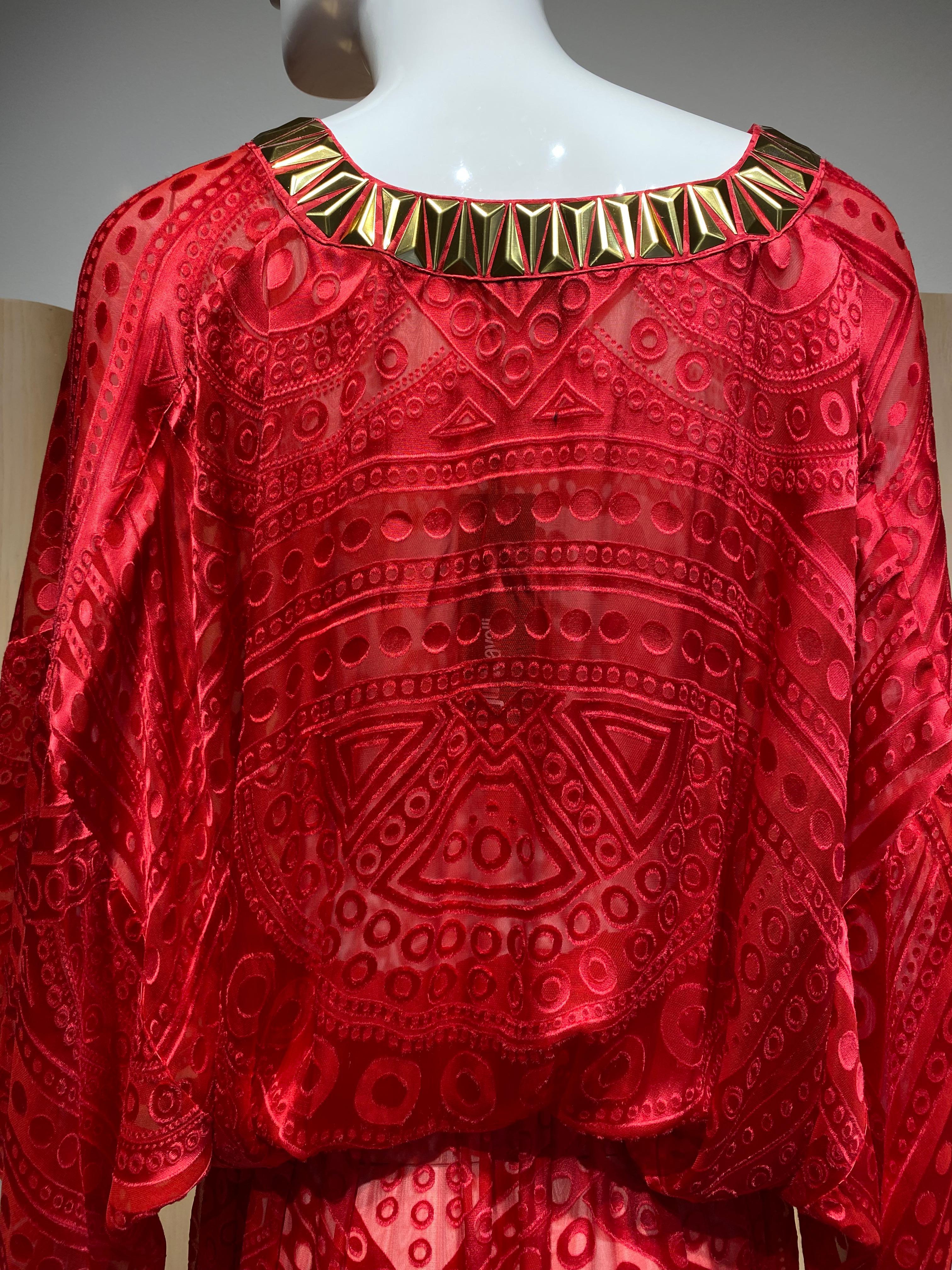 Women's 2000s Roberto Cavalli Red V neck Kaftan For Sale