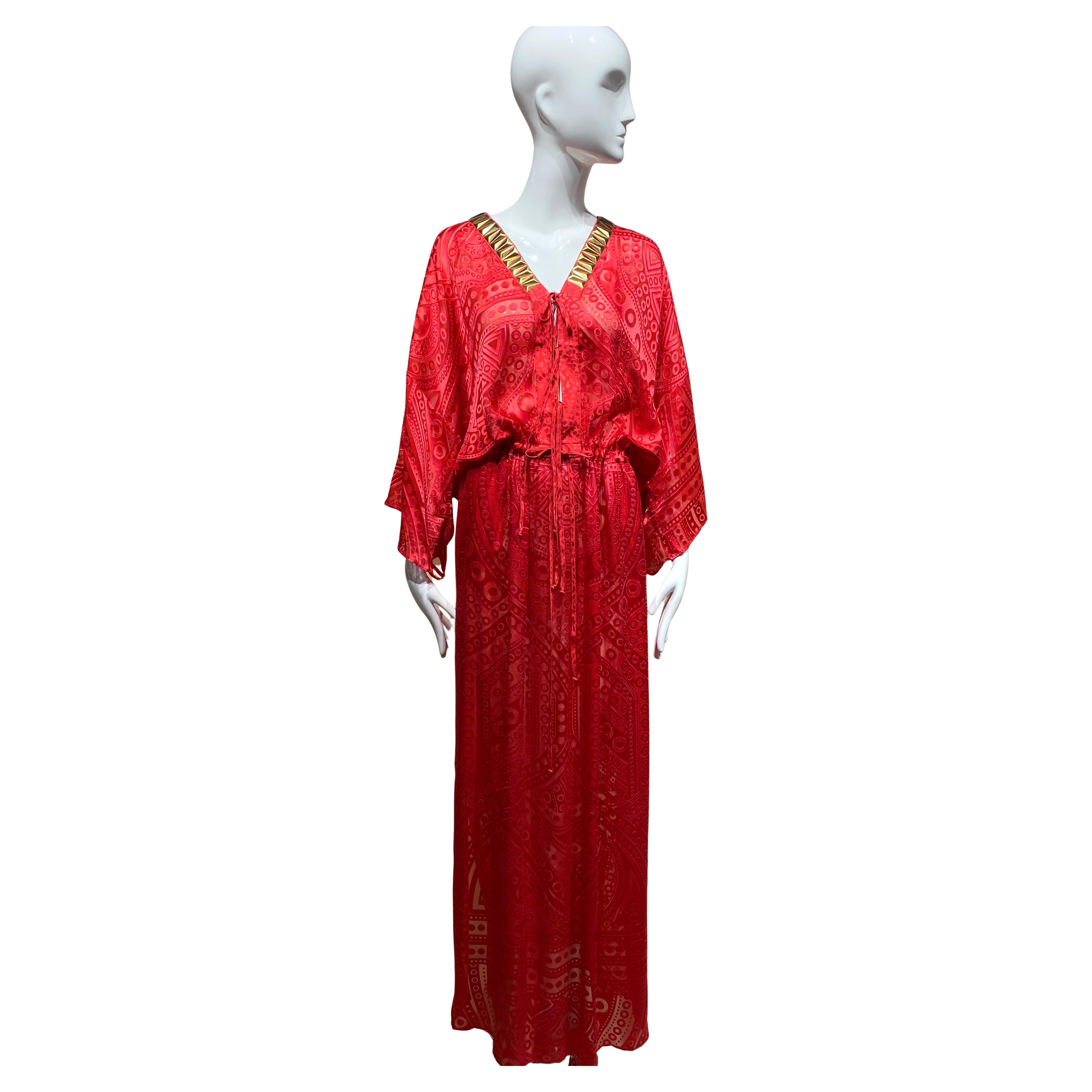 2000s Roberto Cavalli Red V neck Kaftan For Sale