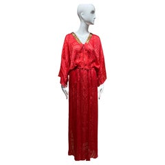 2000s Roberto Cavalli Red V neck Kaftan