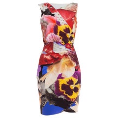 2000S Roberto Cavalli Red & Yellow Silk Jersey Fun Floral Dress