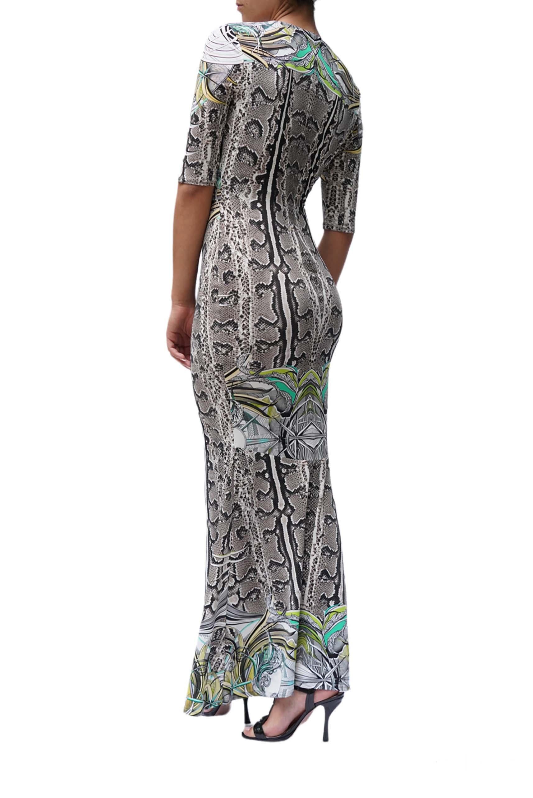 Women's 2000S ROBERTO CAVALLI Snake Print Multicolored Jersey Long Sleeve  Dress For Sale