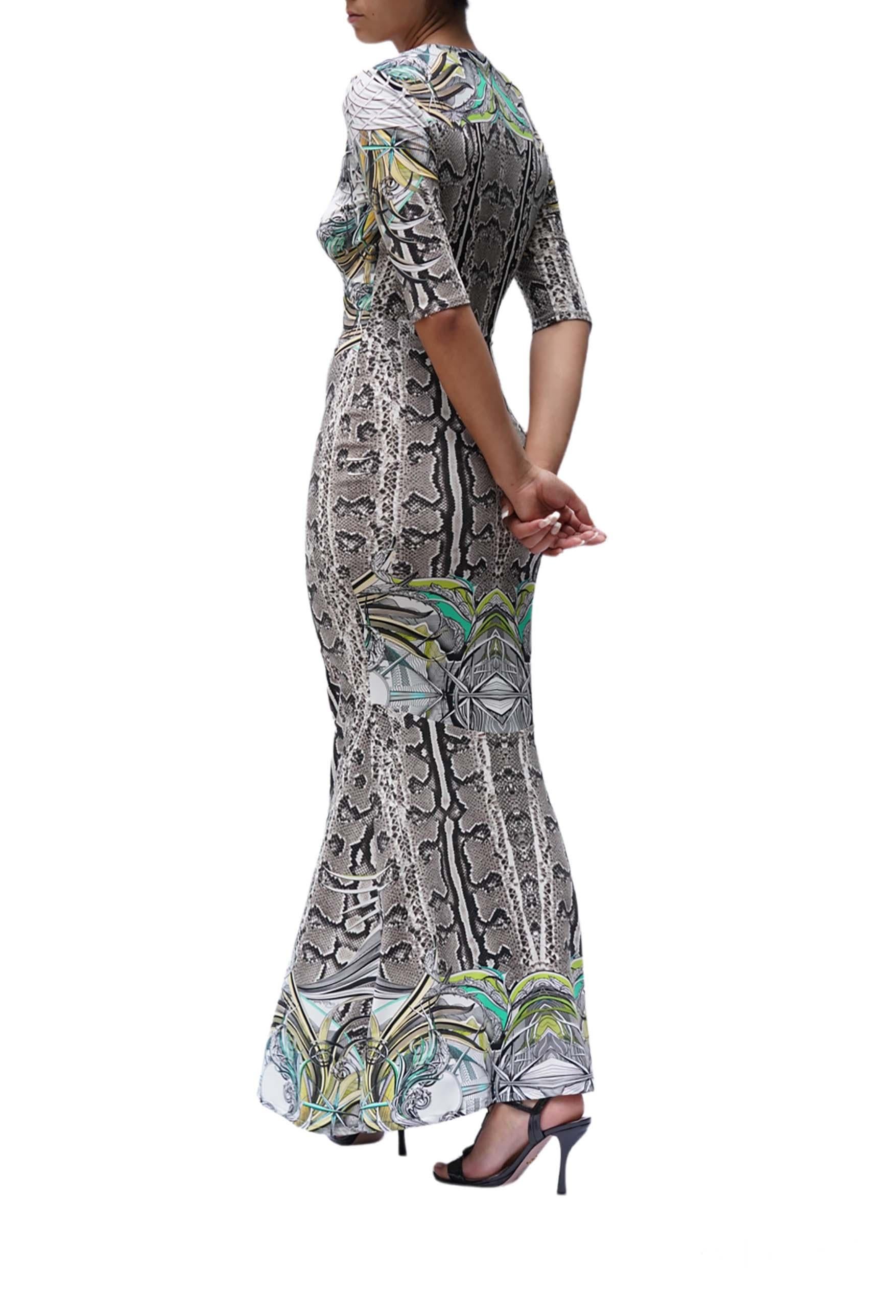 2000S ROBERTO CAVALLI Snake Print Multicolored Jersey Long Sleeve  Dress For Sale 1