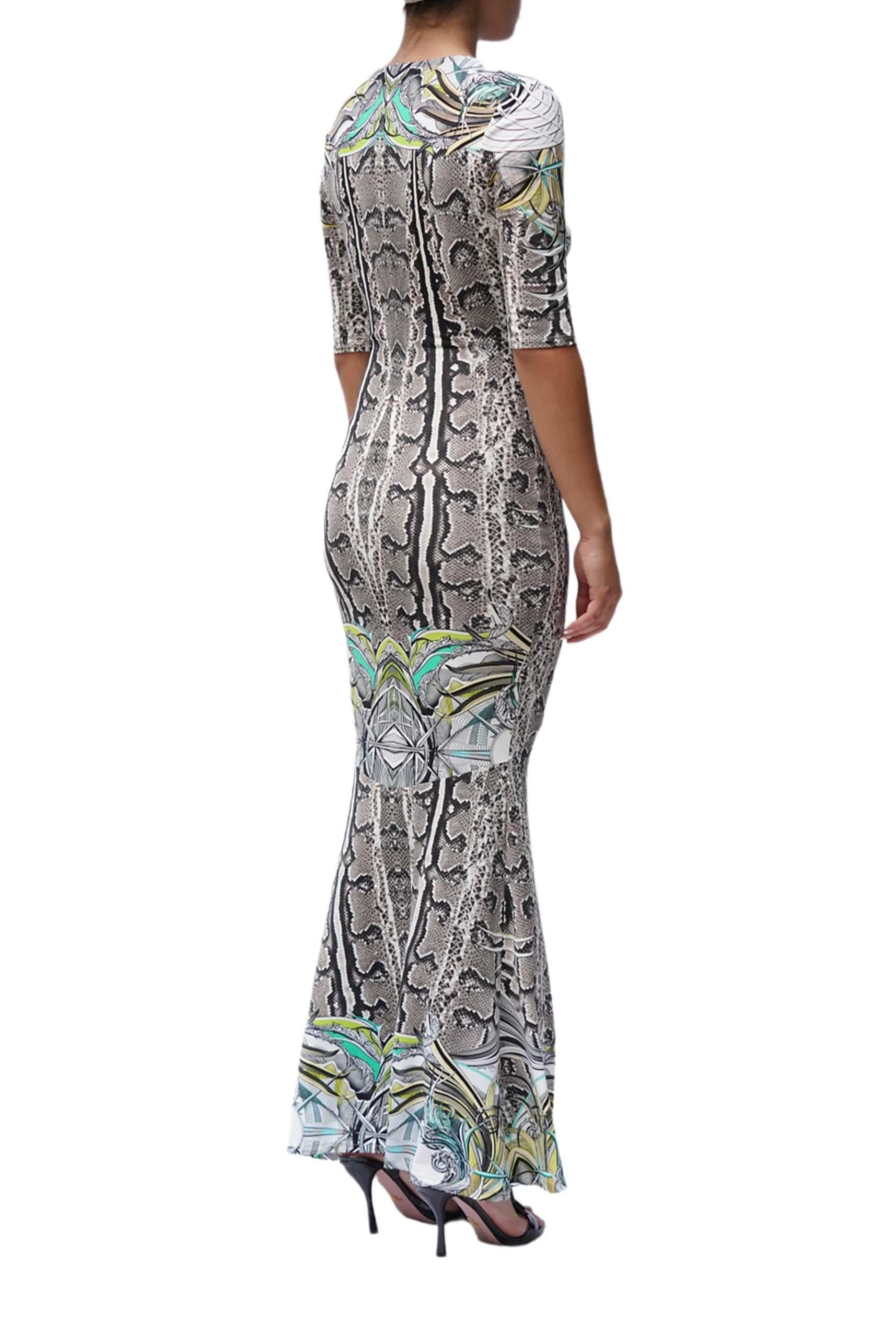2000S ROBERTO CAVALLI Snake Print Multicolored Jersey Long Sleeve  Dress For Sale 2