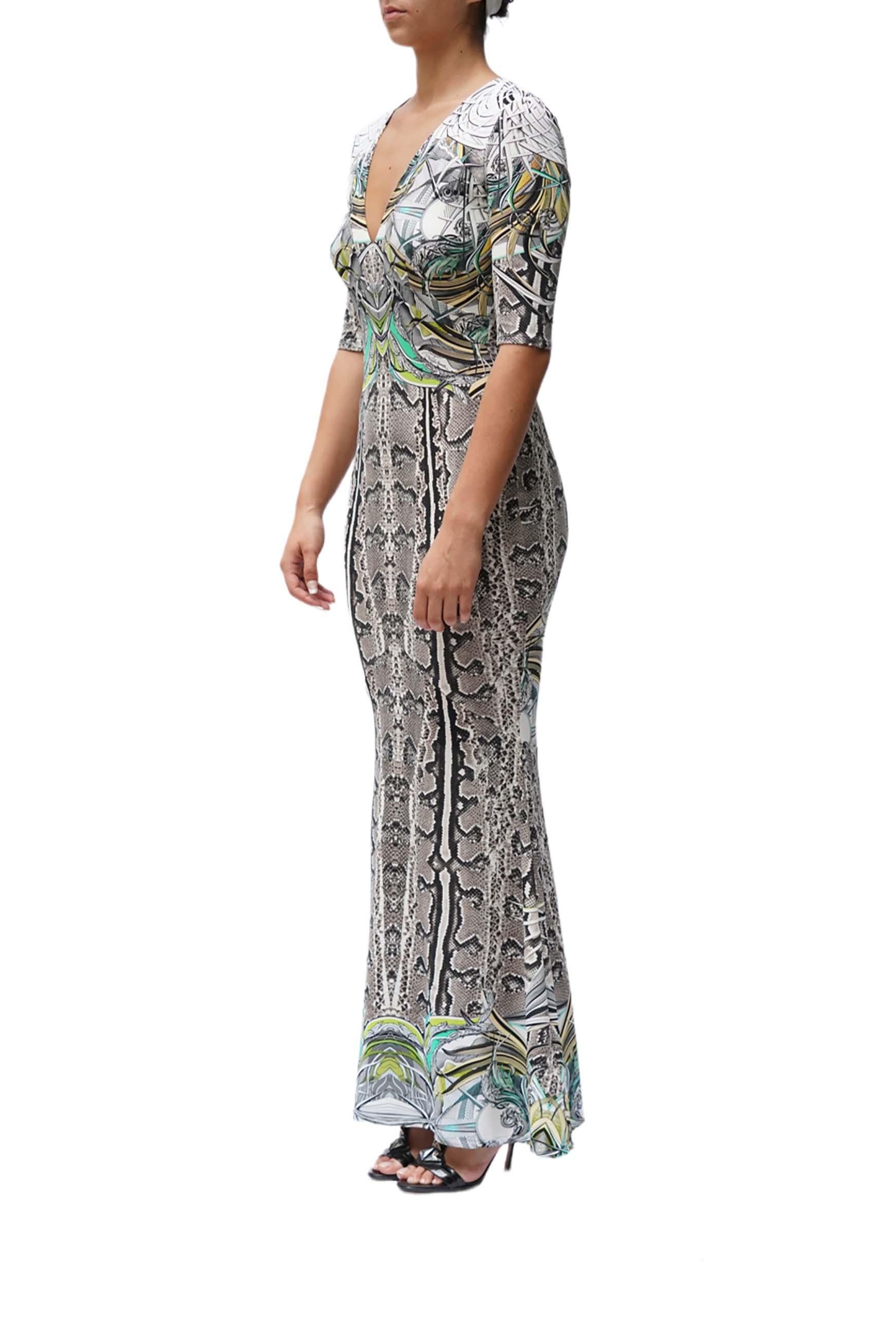 2000S ROBERTO CAVALLI Snake Print Multicolored Jersey Long Sleeve  Dress For Sale 3