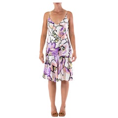 2000S ROBERTO CAVALLI White Floral Print Dress With Metal Stud Strap Detail