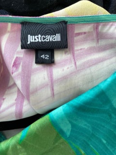 2000s Roberto Just Cavalli Size 42 / 10 - 12 Tropical Colorful Belted Silk Dress
