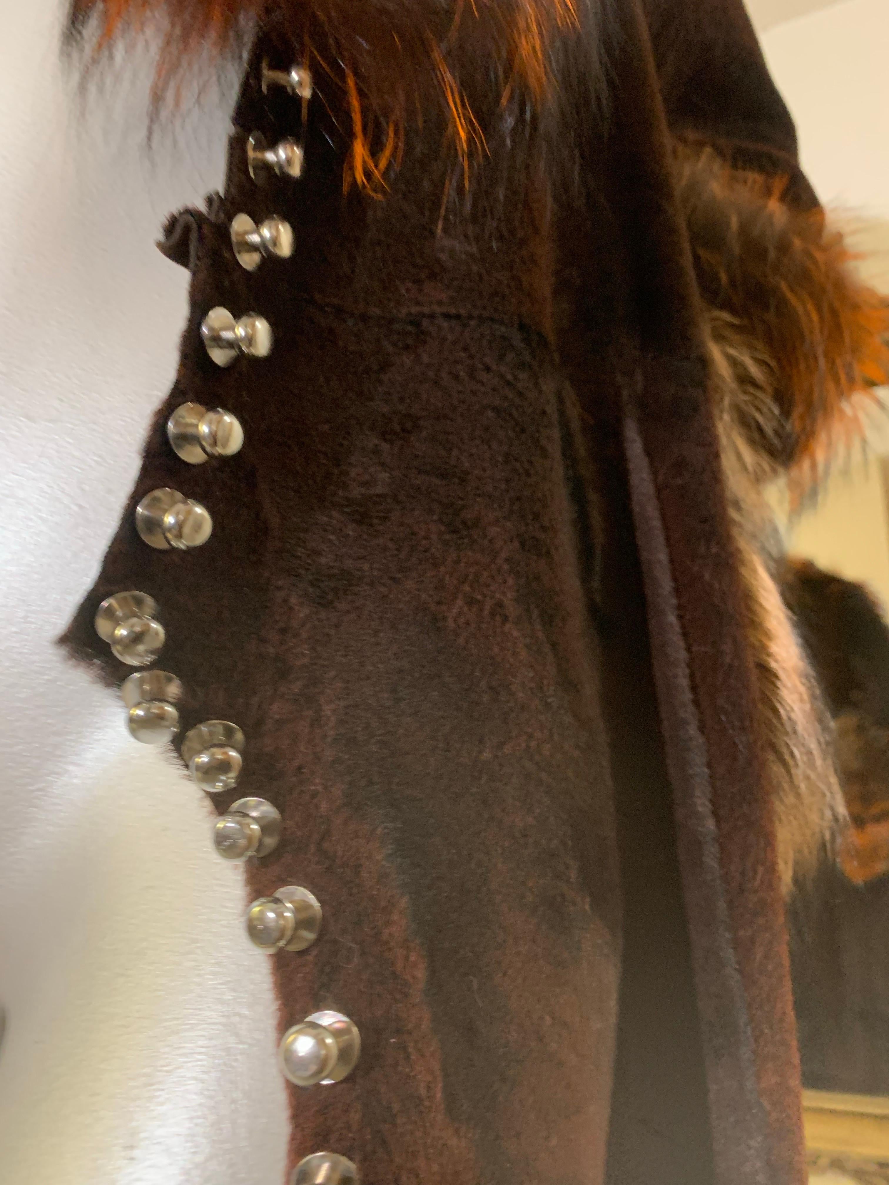 2000s Rockstar Runway Roberto Cavalli Pony Fur & Fox Collar Maxi Coat 7