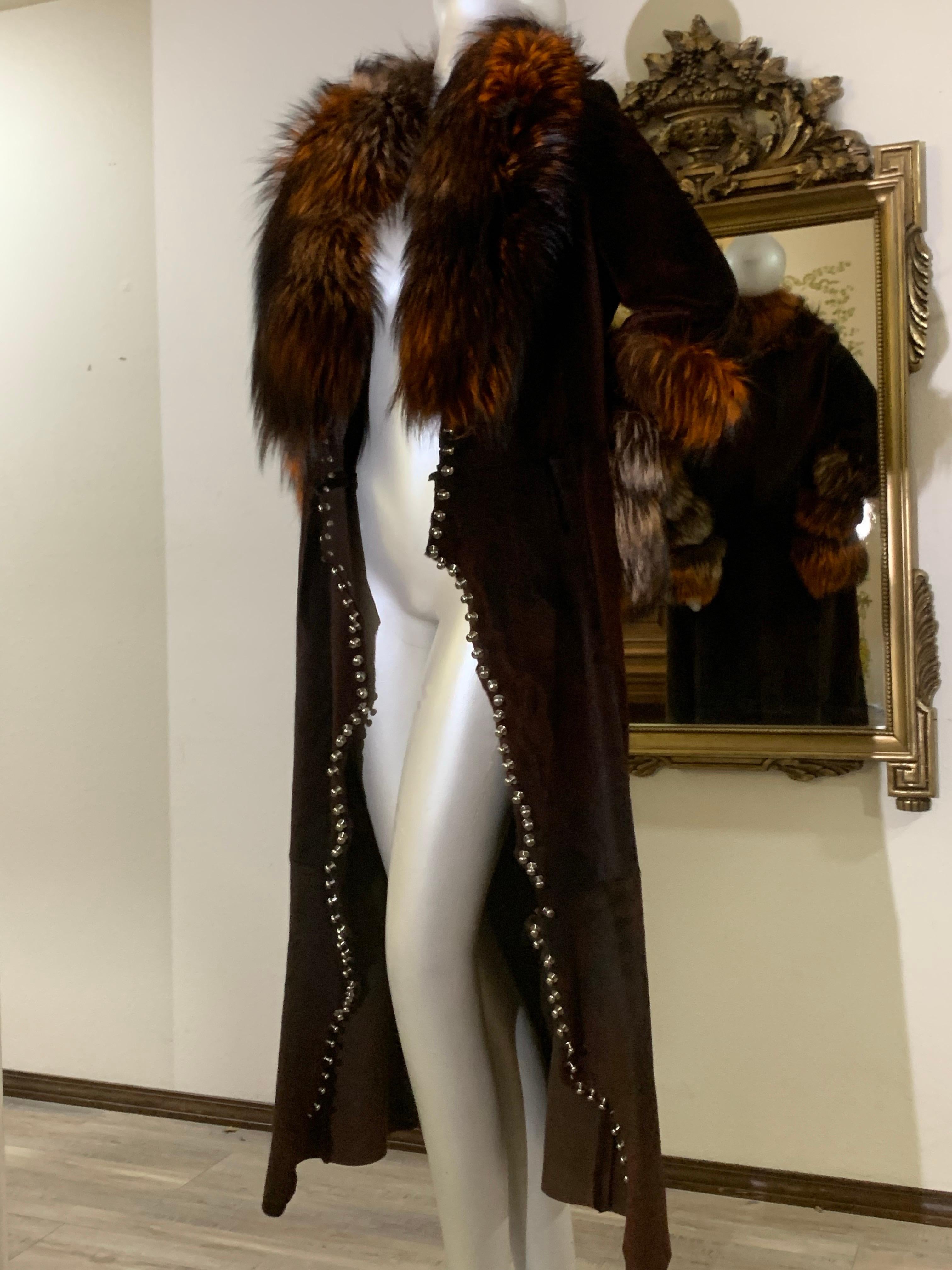 2000s Rockstar Runway Roberto Cavalli Pony Fur & Fox Collar Maxi Coat 13