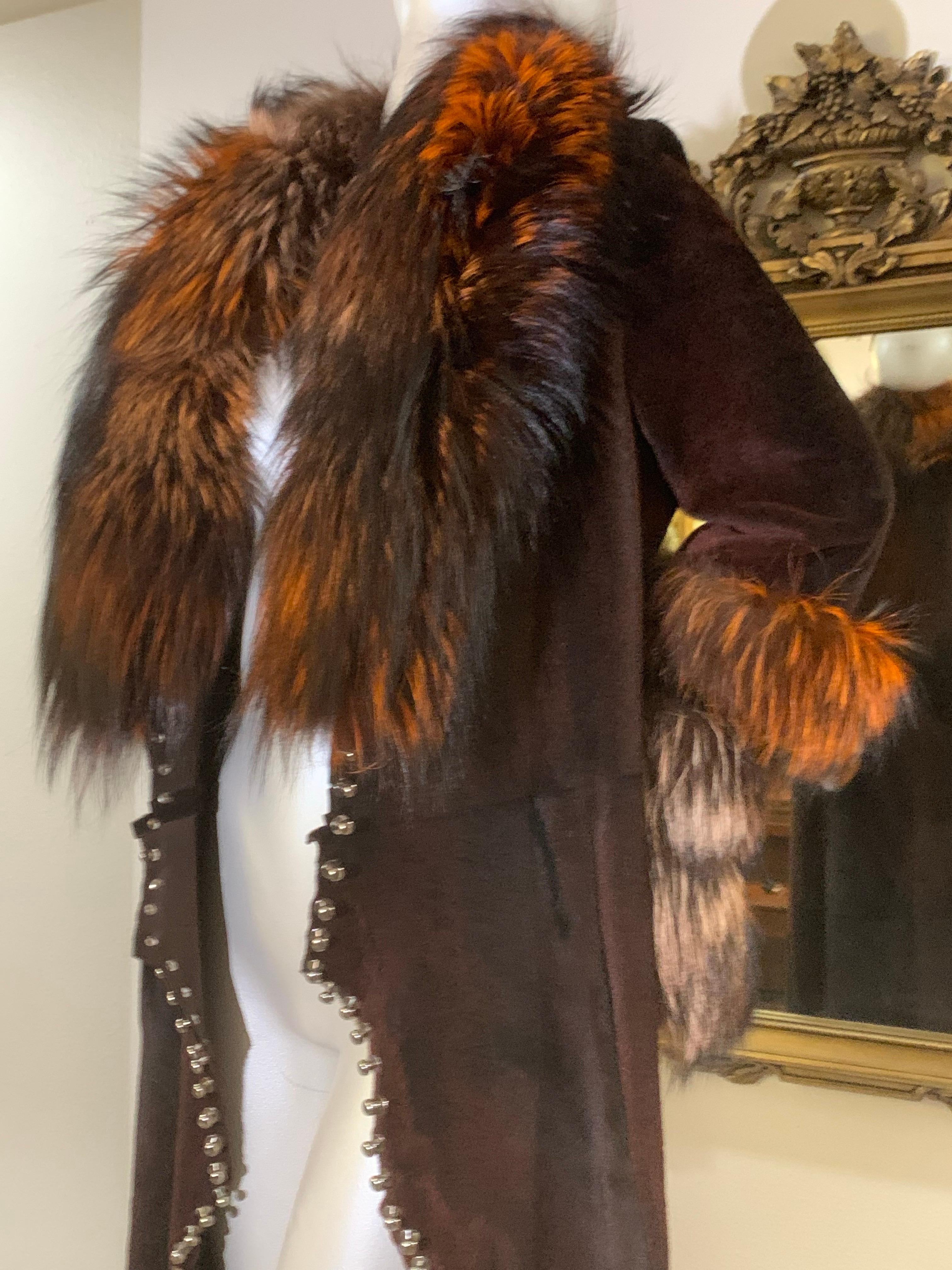 2000s Rockstar Runway Roberto Cavalli Pony Fur & Fox Collar Maxi Coat 14