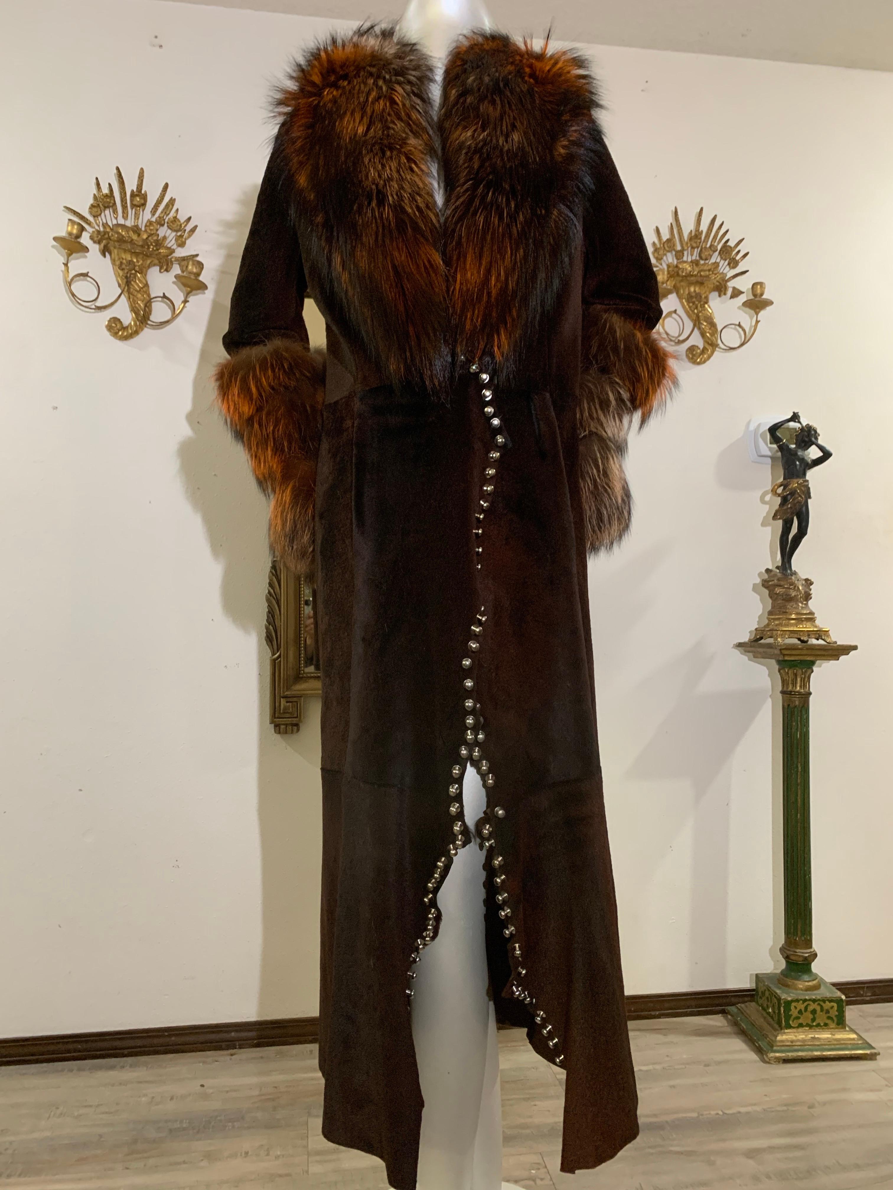 2000s Rockstar Runway Roberto Cavalli Pony Fur & Fox Collar Maxi Coat: A fabulous custom-made one-of-a-kind 